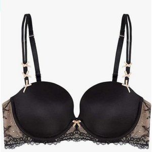 Heidi Klum Intimates Black Lace Underwire Bra with Nude Bows